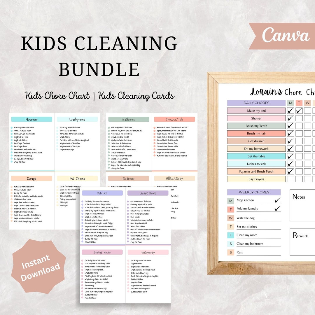 Chore Chart Bundle for Kids | Cleaning Checklist | Editable Chore Chart ...