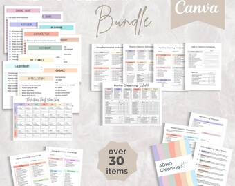ADHD cleaning checklist bundle | ADHD chores schedule | ADHD Cleaning Checklist | Editable Home Cleaning Schedule | Deep Cleaning Cards