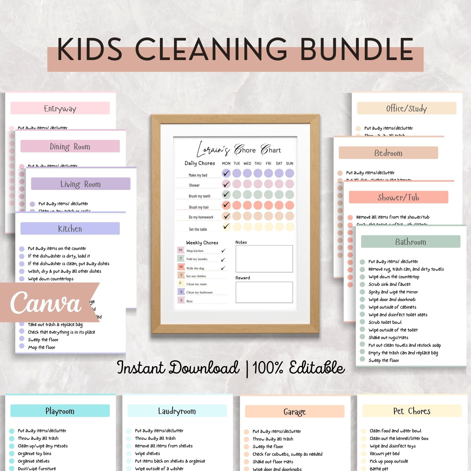 Editable Chore Chart Bundle for Kids | Cleaning Checklist | ADHD ...