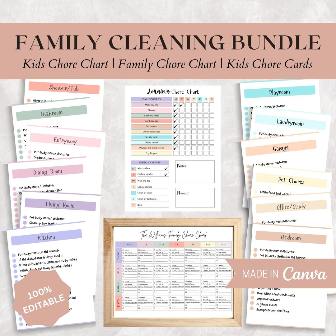 Family Chore Chart Bundle | Cleaning Checklist Bundle | Cleaning Cards ...