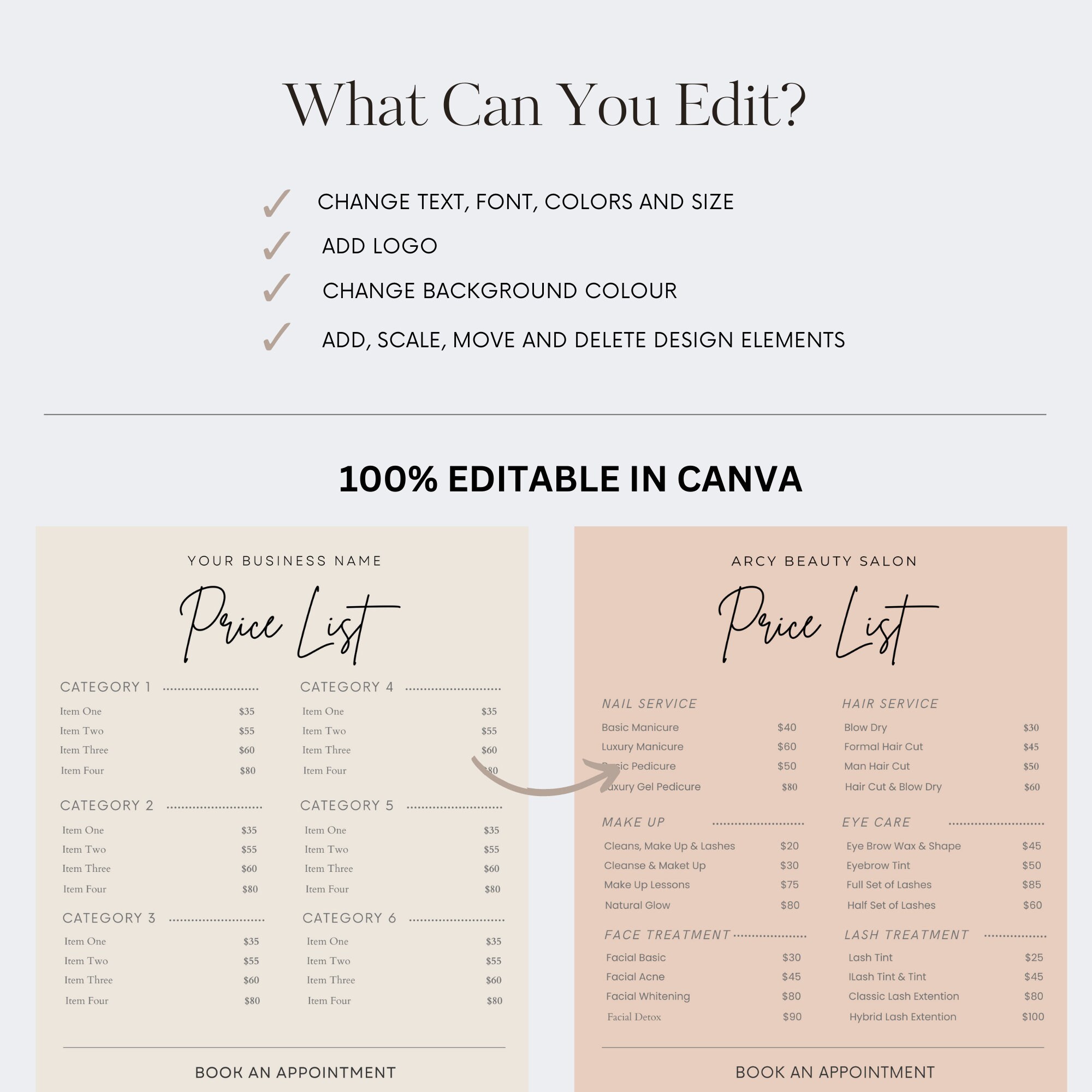 Price List Sign Template | Printable Pricing Guide | Editable Price ...