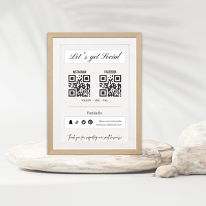 Social Media Sign Template | Let Get Social Sign | QR Code Sign | Editable Small Business Sign | Facebook Follow Us Sign | Canva Printable