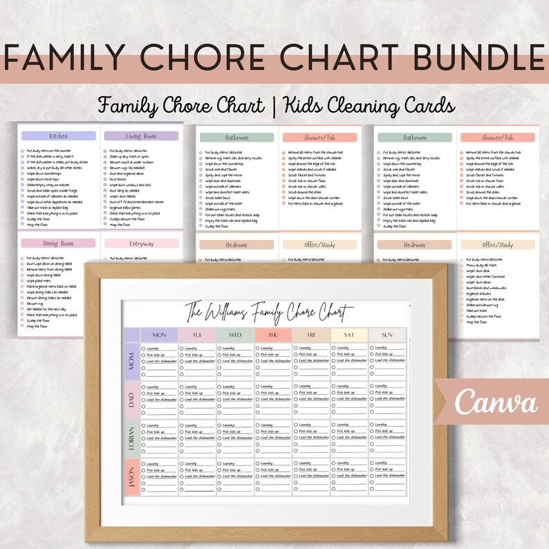 Family Chore Chart Bundle | Cleaning Checklist Template | Adult Chore ...