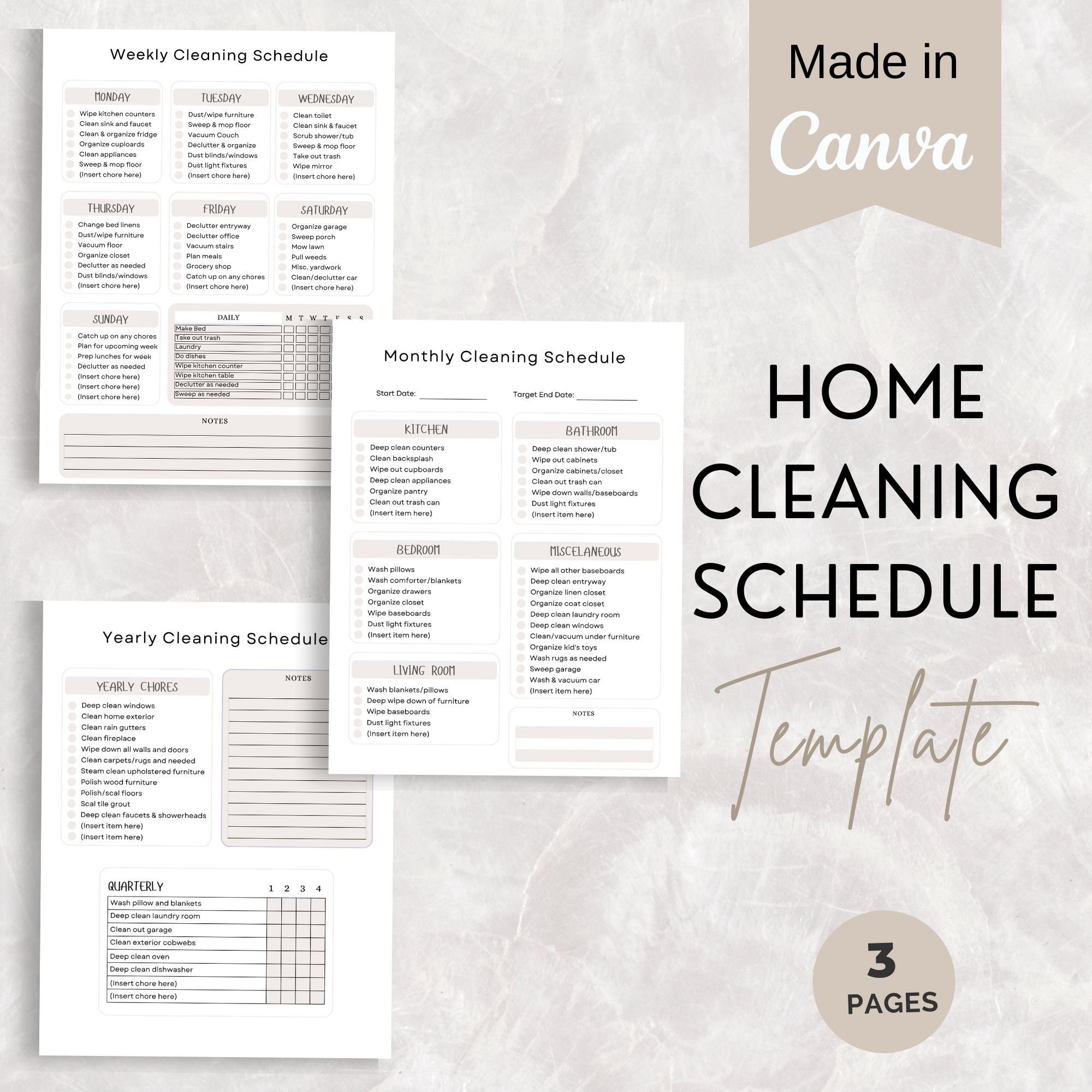 Editable Cleaning Schedule Bundle | Cleaning Schedule Checklist | DIY ...