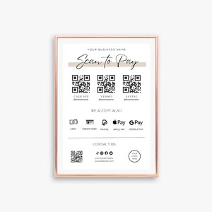 Scan to Pay Sign Template | QR Code Sign Template | Editable Small Business Sign Printable | Scan to Pay Sign | Payment Sign