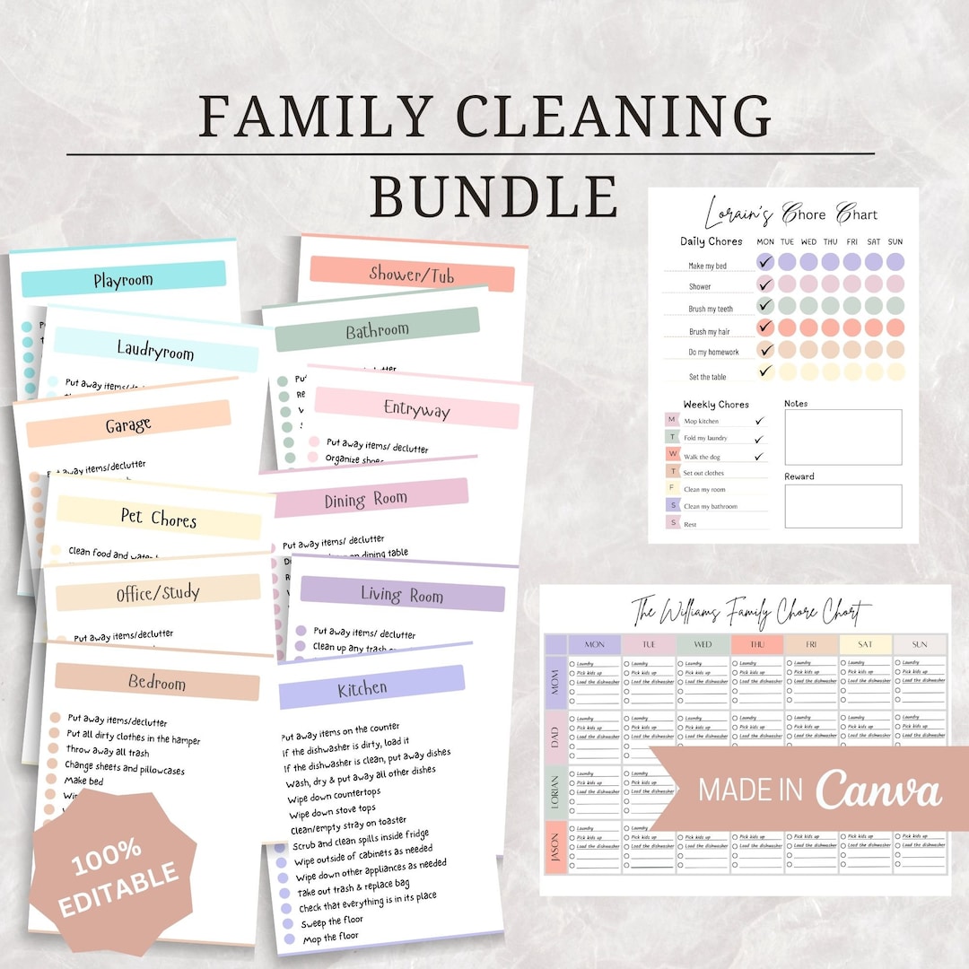 Family Chore Chart Bundle | Cleaning Checklist Bundle | Cleaning Cards ...