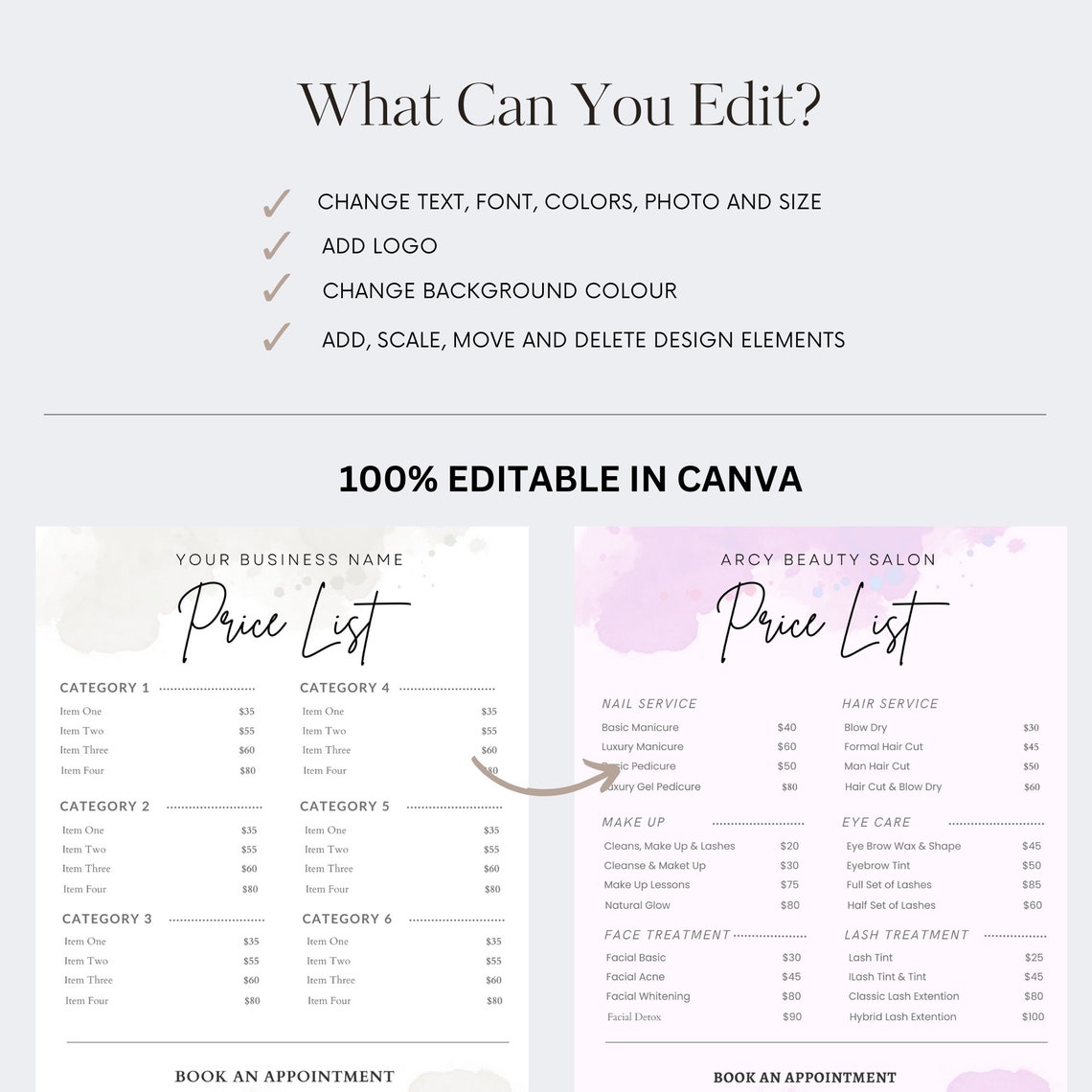 Price List Sign | Printable Pricing Guide | Editable Price List Sign ...