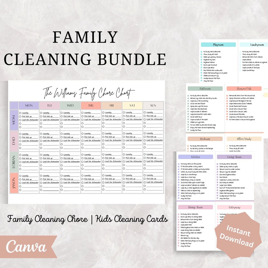 Family Chore Chart Bundle | Adult Chore Chart | Children's Cleaning ...