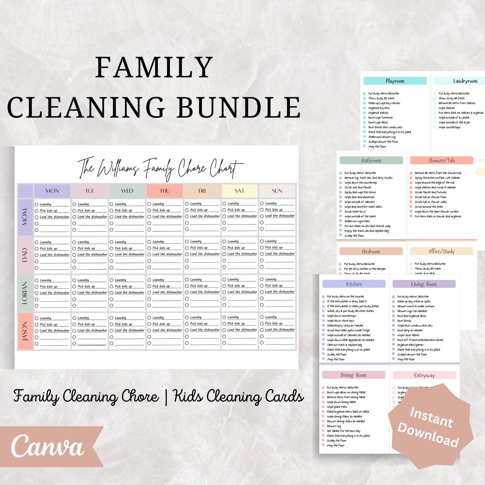 Family Chore Chart Bundle | Adult Chore Chart | Children's Cleaning ...