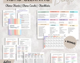 Editable ADHD Cleaning Bundle | ADHD Cleaning Checklist | Adult Chore Schedule | Decluttering | Cleaning Schedule | Family chores schedule