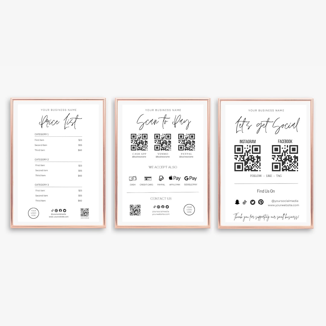 Qr Code Sign Bundle Business Sign Template Bundle | QR Code Sign | Price List Template ...