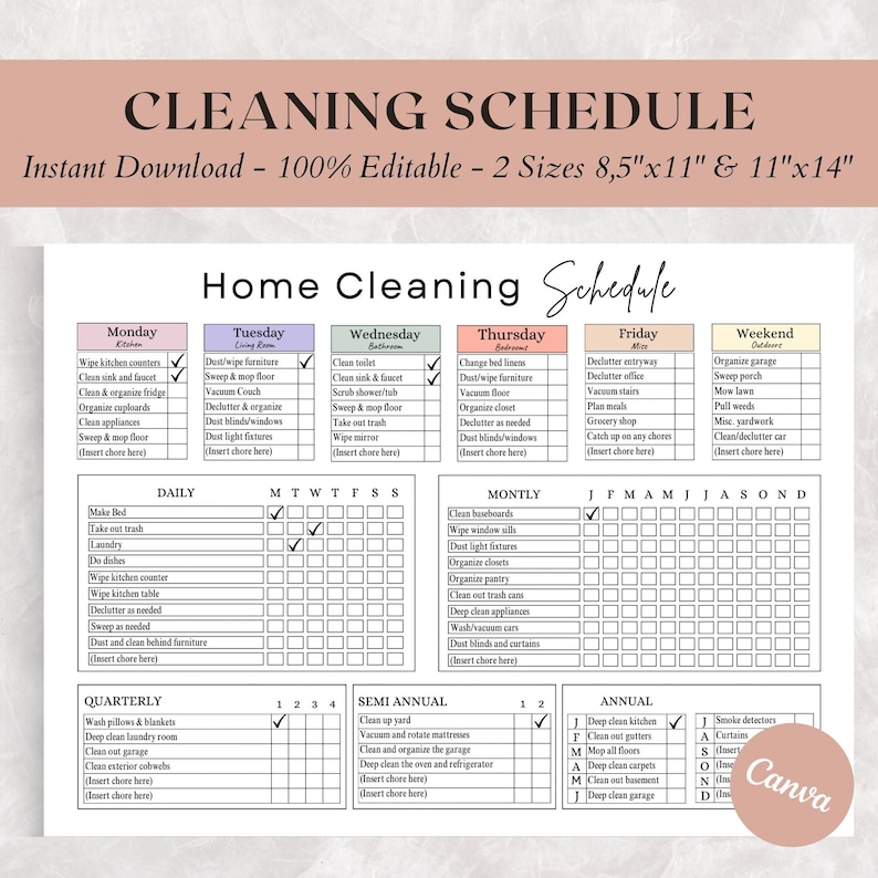Editable Cleaning Schedule | ADHD Cleaning Planner | Household Chores ...
