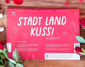 Spieleblock - STADT LAND KUSS - Spiel für Paare - Geschenk - Valentinstag - Stadt Land Fluss