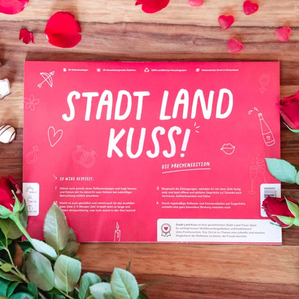 Spieleblock - STADT LAND KUSS - Spiel für Paare - Geschenk - Valentinstag - Stadt Land Fluss