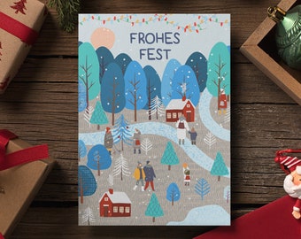 Karte mit Umschlag - "FROHES FEST 2" - Weihnachtskarte - Nikolauskarte - nachhaltig - Pihu