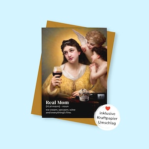 Karte - "REAL MOM" - Geschenk zur Geburt und Schwangerschaft - Muttertag - Grußkarte - Postkarte - mit Umschlag - 100% nachhaltig - Pihu