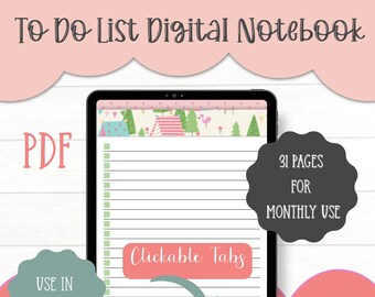 To Do Digital Notepad | To Do Notepad | To Do List Notebook | PDF To Do List Digital Hyperlinked Notepad | Glamping Notebook | Goodnotes |