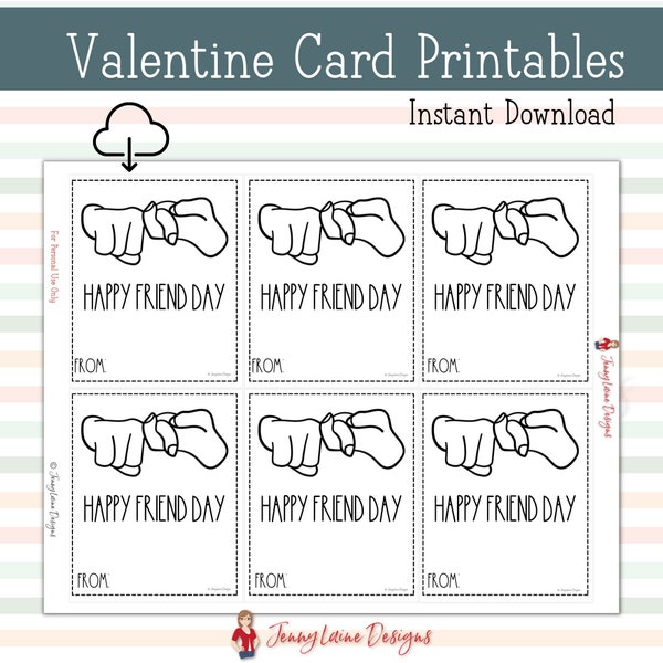 Classroom Valentine Cards | ASL Valentine | 6 Cards | Happy Friend Day | Valentine Day Card | Printable | Instant Download | Cards for Kids