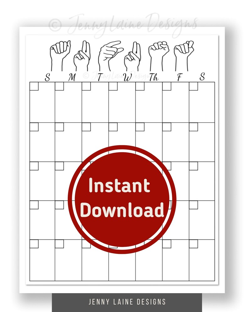 ASL Calendar Fingerspelled Monthly Calendar Instant Etsy