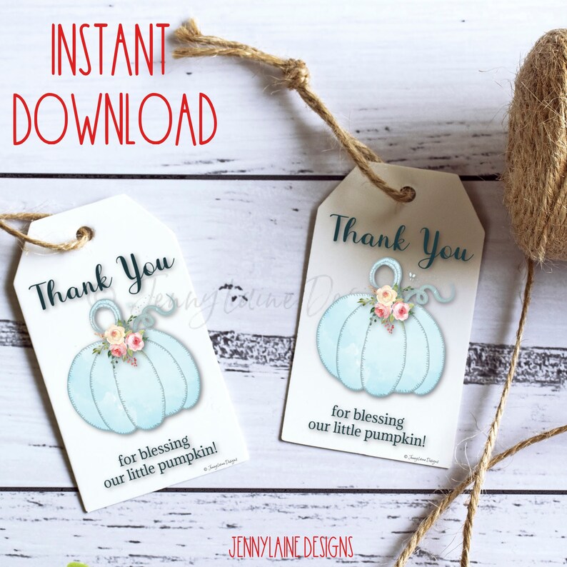 Baby Shower Thank You Pumpkin Tags Instant Download Baby Etsy