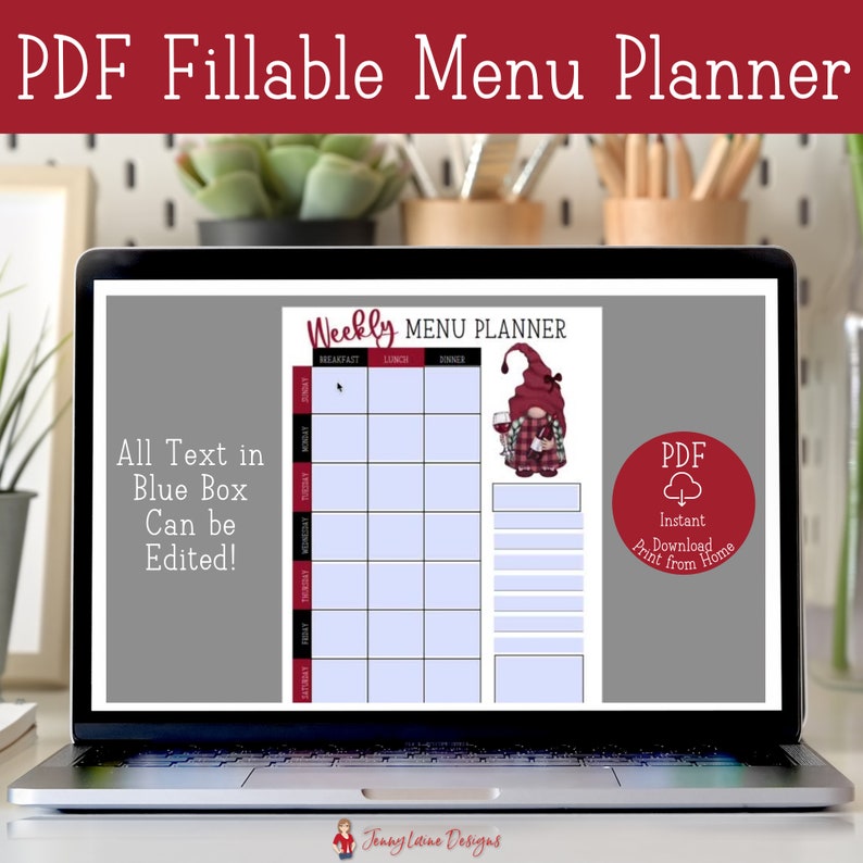 Editable Menu Planner Printable | Menu Planner PDF | Wine Gnome Instant ...