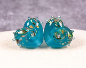 Small heart frit bead pair - teal