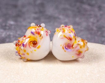 Small heart frit bead pair - rainbow pastels