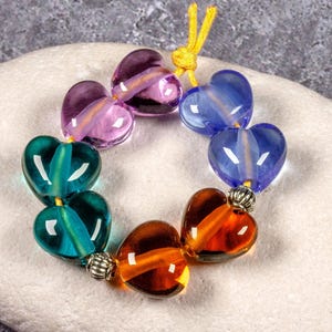 Handmade lampwork small heart pairs  set - springtime hearts