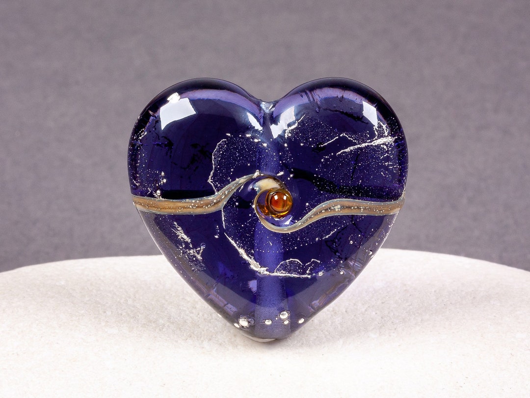 Purple Glass Heart Bead With Silver Leaf and Silvered Ivory Etsy