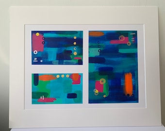 Deep Coral...Handpainted Original Abstract Acrylic Painting on Paper with Mounted Frame and Acid free backboard
