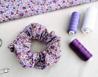 Purple Flower Scrunchie, Flower Scrunchies, Floral Scrunchy, Hair Accessories