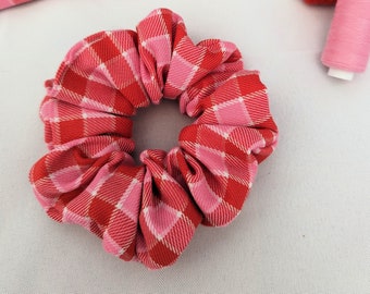 Red and Pink Tartan Scrunchies, Hair Scrunchie, Scrunchie Ties, Gingham Scrunchy