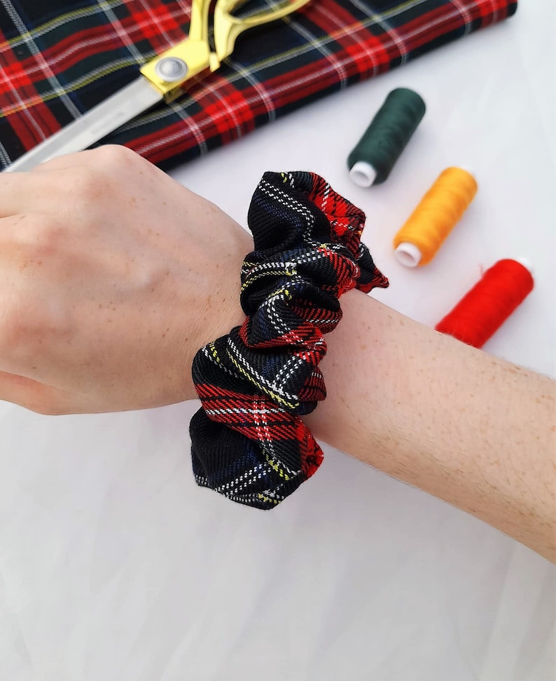 Red Tartan Scrunchies, Hair Scrunchie, Scrunchie Ties, Scrunchy image 2