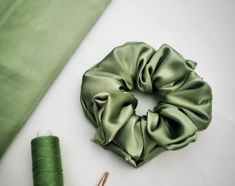 Handmade Sage Green Satin Scrunchie: Hair Accessory