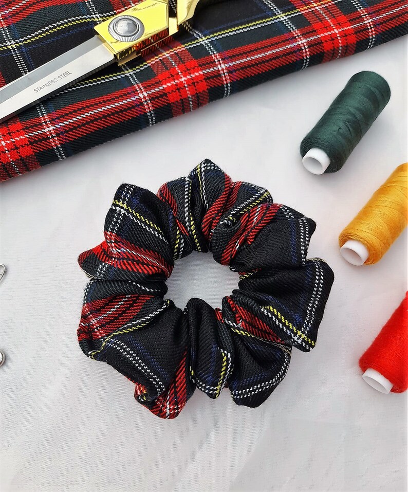 Red Tartan Scrunchies, Hair Scrunchie, Scrunchie Ties, Scrunchy image 7