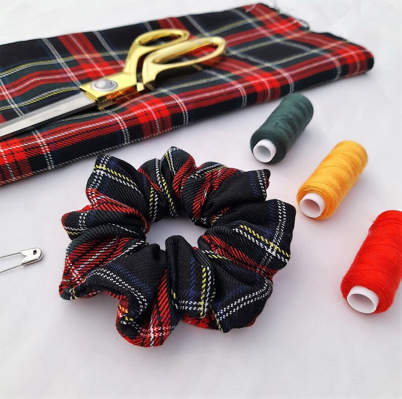 Red Tartan Scrunchies, Hair Scrunchie, Scrunchie Ties, Scrunchy image 9