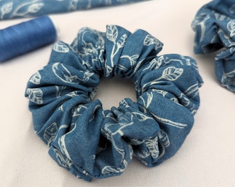 Demin Floral Scrunchies, Blue Flower Scrunchy, Hair Scrunchies, Scrunchie Ties
