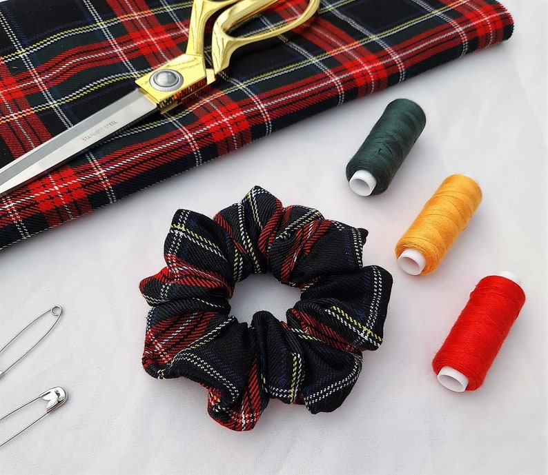 Red Tartan Scrunchies, Hair Scrunchie, Scrunchie Ties, Scrunchy image 6