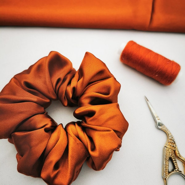 Chouchou en satin orange brûlé, chouchous cuivré, chouchou en satin, accessoires pour cheveux