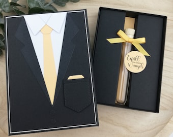 Regalo de dinero con tubo de ensayo para cumpleaños 18, confirmación, comunión, consagración juvenil, hombre, traje