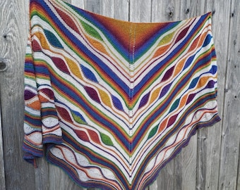 Hand Knitted Peacock Art Shawl, Multi Color Art Shawl, Papillon Shawl