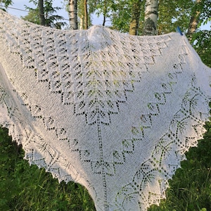 Hand Knitted White Lace Shawl, Light Kid-Mohair Shoulder Scarf