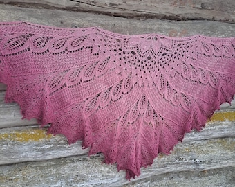 Hand Knitted Shoulder Shawl In Pink colour transition, Lace Art Shawl, READY TO SHIP