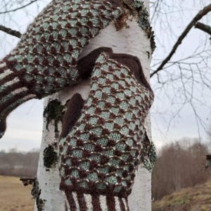 Hand Knitted Winter Mittens, Multi Color Mittens With Pattern, Wool Winter Mittens Size S-M, Brown Knitted mittens
