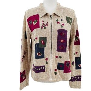 Vintage 80s Paul Harris Design Cream Purple Pink Embroidered
