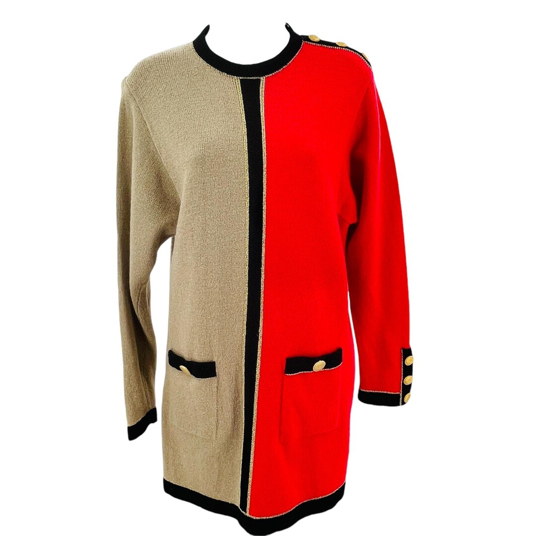 Vintage Don Sayres for Wellmore Red Tan Colorblock Wool Luxury Elegant ...