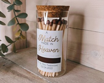 Match Made in Heaven, Personalised Glass Match Jar, Cork Lid, Match Made In Heaven, Match Strip, Match Storage, Wedding Favour, Unique Gift