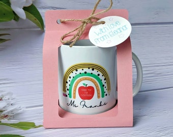 Personalised Teacher Mug, Teacher Gift, End of Term Gift, Teaching Assistant, Personalised Mug, Gift Box, Thank you Gift, Rainbow, Handmade