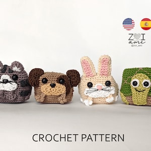 Cube Pets (Cat, dog, bunny, turtle) PDF CROCHET PATTERN, diy amigurumi animal doll