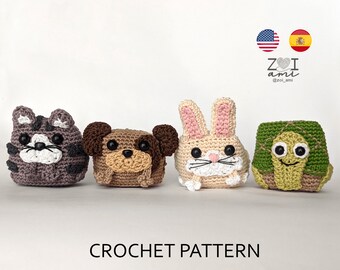 Cube Pets (Cat, dog, bunny, turtle) PDF CROCHET PATTERN, diy amigurumi animal doll